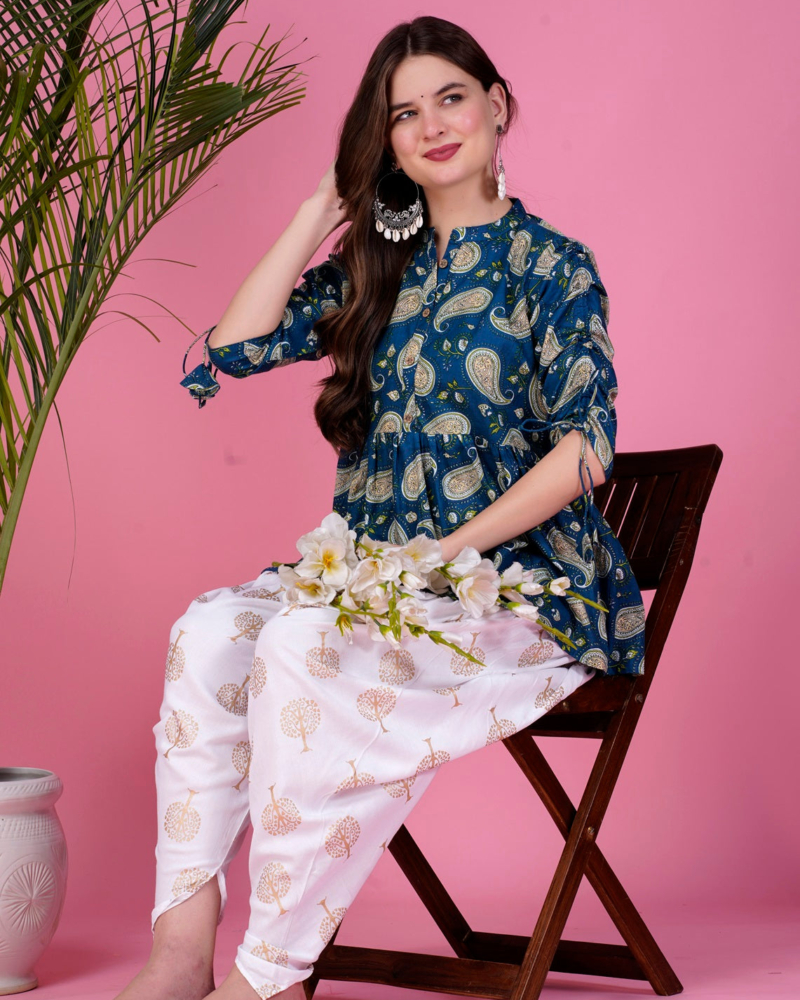 Ethnic Printed Kurta with tassels and Dhoti Pant Set #01 - Image 12